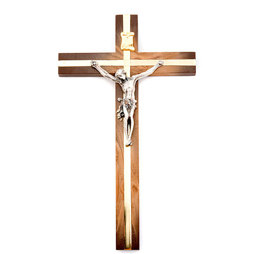 Crucifixo imitação madeira prateado 1