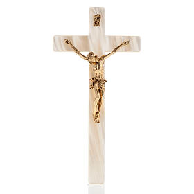 Crucifix in fake pearl, golden metal corpus