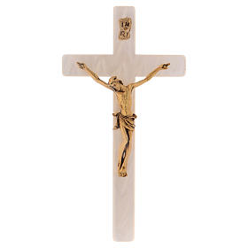 Crucifixo imitação madrepérola marfim corpo metal dourado