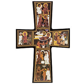 Kreuz mit Geburt aus Holz, 14x9cm.