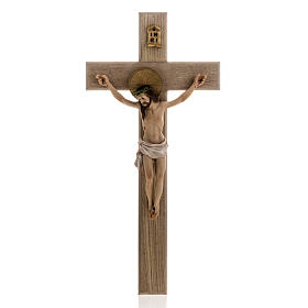 Crucifixo madeira 40 cm corpo resina