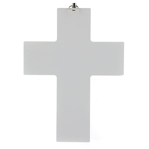 Crucifix bois blanc avec sérigraphie à suspendre 15 cm 3