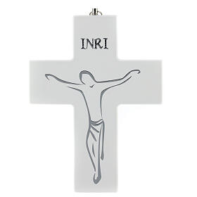Crocifisso legno bianco con serigrafia appendibile 15 cm