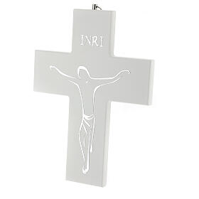 Wall crucifix with silkscreen, white wood, 8 in