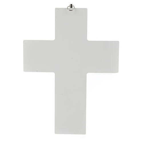 Wall crucifix with silkscreen, white wood, 8 in 3