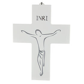 Crocifisso con serigrafia appendibile 20 cm legno bianco
