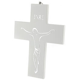 Crucifixo com serigrafia para pendurar 20 cm madeira branca