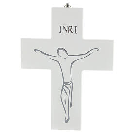 Hanging crucifix with screen printing 20 cm in white wood