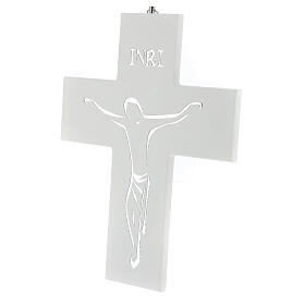 Wall crucifix, 10 in, white wood with silkscreen