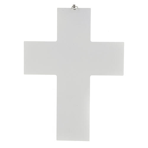 Wall crucifix, 10 in, white wood with silkscreen 3