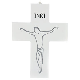 Crocifisso appendibile 25 cm legno bianco serigrafia