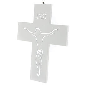 Crocifisso appendibile 25 cm legno bianco serigrafia