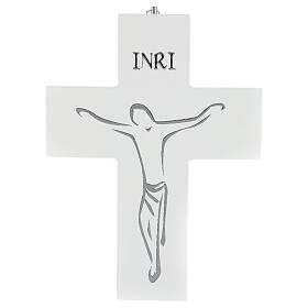 Hanging crucifix 25 cm in white silk-screened wood