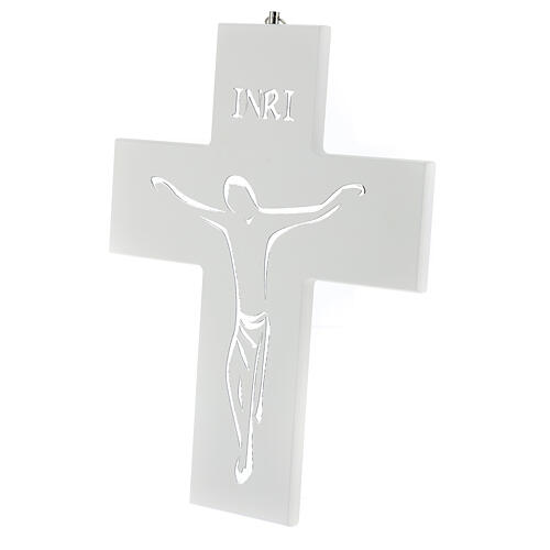 Hanging crucifix 25 cm in white silk-screened wood 2