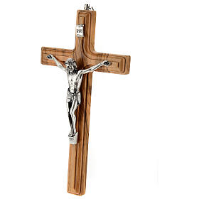 Crucifix mural bois d'olivier et métal 20 cm