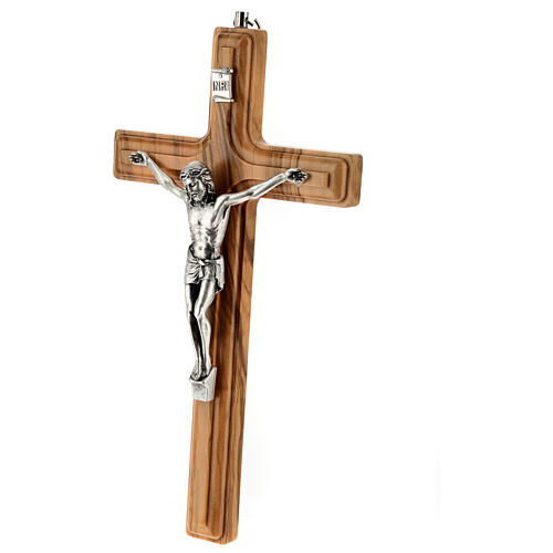 Hanging crucifix cross in olive wood and metal 20 cm 2