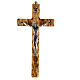 Olivewood wall crucifix with cube pattern, metallic body of Christ, 8 in s1