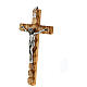 Olivewood wall crucifix with cube pattern, metallic body of Christ, 8 in s2