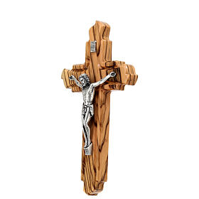 Crucifixo de parede 20 cm metal e madeira de oliveira