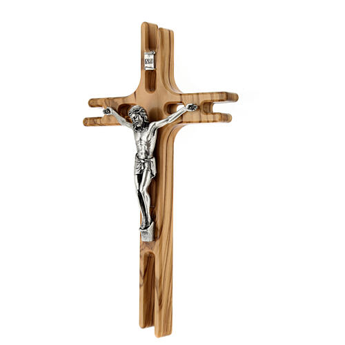 Crucifix moderne bois olivier métal 20 cm 2