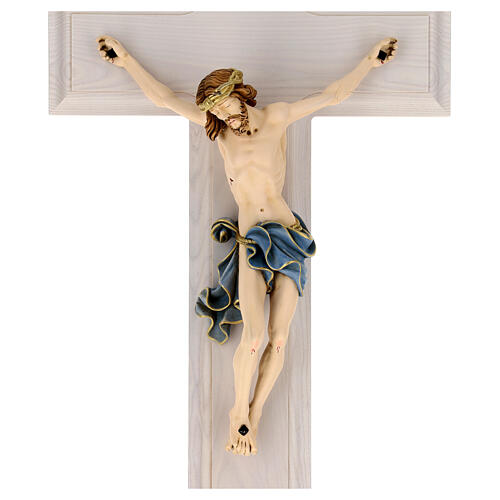 Wall crucifix of 45 in, ash and beechwood, resin body of Christ 6