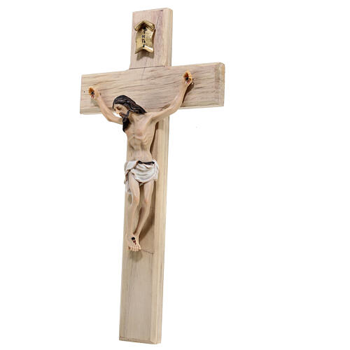 Crucifix mural résine et bois 25x15 cm 2