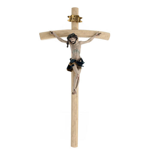 Wall crucifix of wood and coloured resin, 18x9 in 1