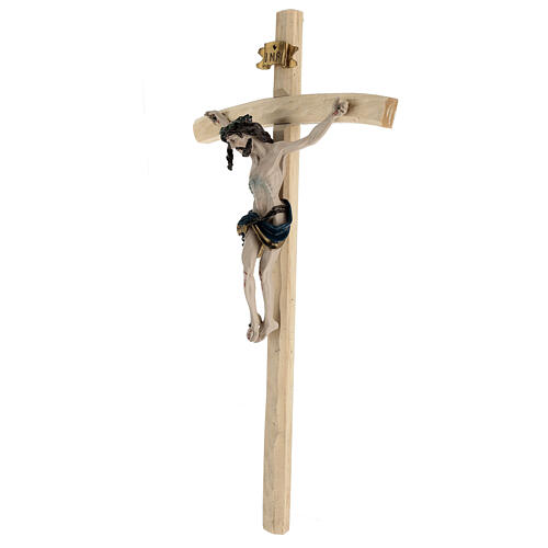 Wall crucifix of wood and coloured resin, 18x9 in 3
