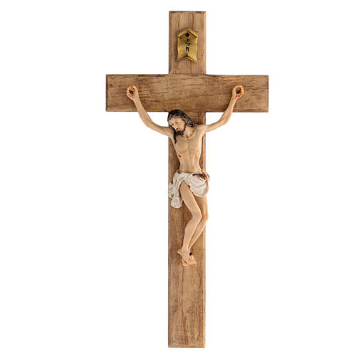 Realistic crucifix of resin and wood, 12.5x6 in 1