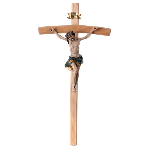 Wooden crucifix with painted resin body, golden details, 14 in 1