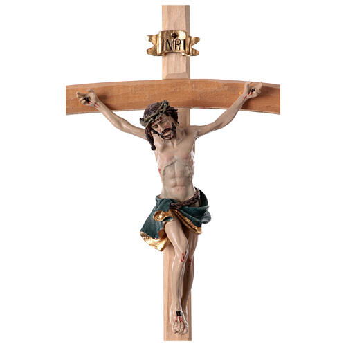 Wooden crucifix with painted resin body, golden details, 14 in 2