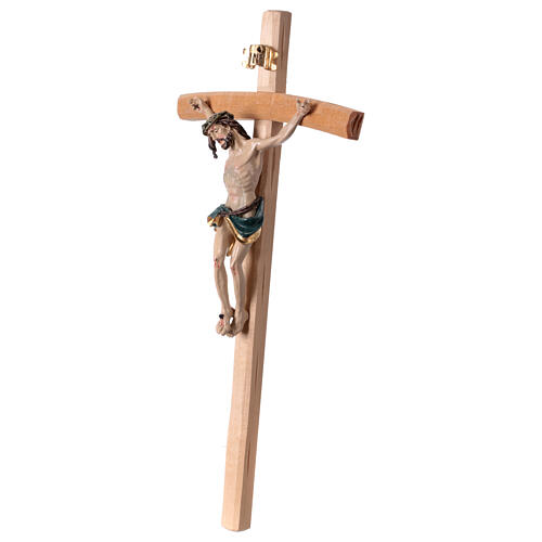 Wooden crucifix with painted resin body, golden details, 14 in 3