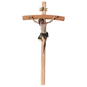 Crucifixo madeira corpo resina pintada 35 cm detalhes ouro