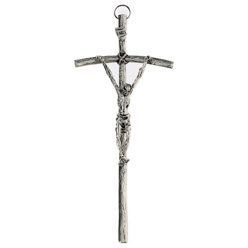 Pastoral cross of John Paul II in silvery metal 12x28 cm 1