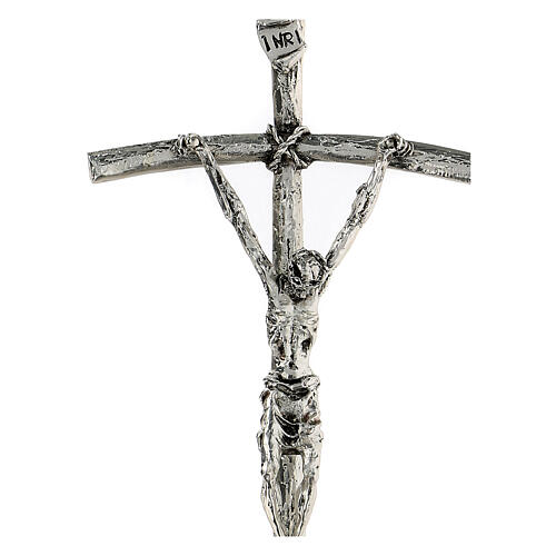 Crocefisso pastorale Giovanni Paolo II metallo argentato 12x28 2