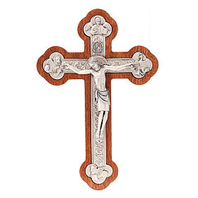 Crucifix trois lobe, bois et métal argenté