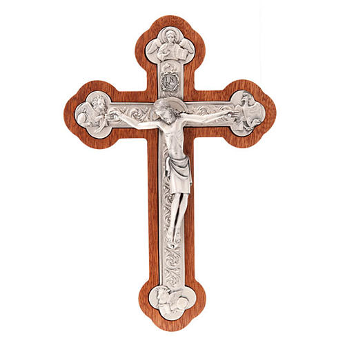 Krucyfiks z zakończeniami w kształcie koniczyny drewno i metal posrebrzany. 1