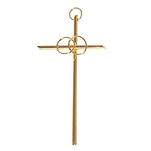 Wedding cross in golden metal with the 2 intertwined rings 1