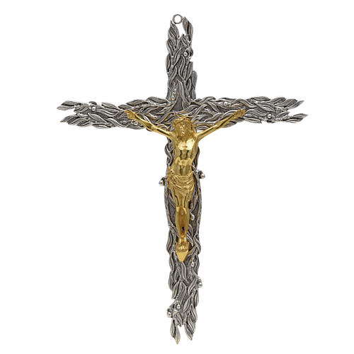 Crucifixo bronze folhas de oliveira frutos 1