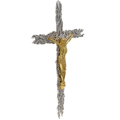 Crucifixo bronze folhas de oliveira frutos 3
