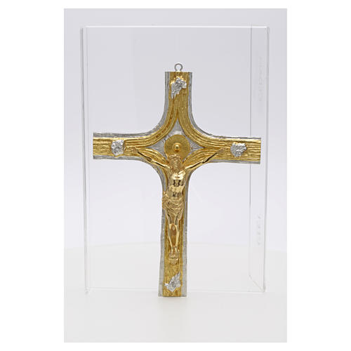 Bronze crucifix with bi-coloured decorations 7