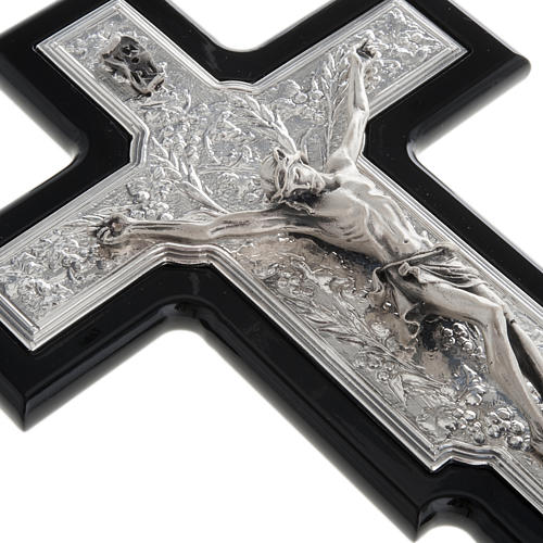 Silver Crucifix on Black Wood 3