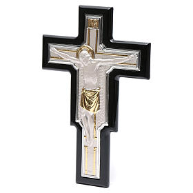 Crucifix doré argenté sur bois