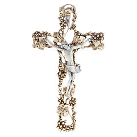 Crucifixo prateado dourado uva e ramos 24 cm