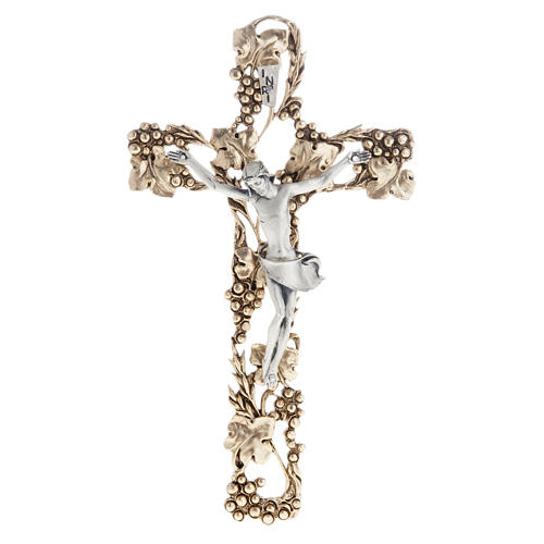 Crucifixo prateado dourado uva e ramos 24 cm 1