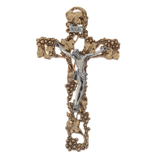 Kruzifix mit Trauben und Zweige aus Metall, 13cm. 1