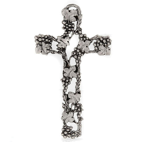 Kreuz mit Trauben und Zweigen aus versilberten Metall 13cm 1