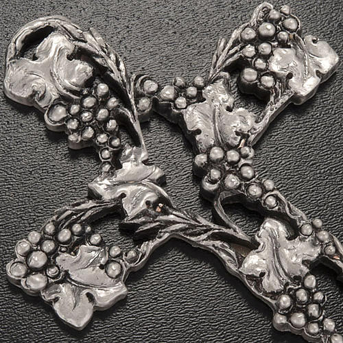 Kreuz mit Trauben und Zweigen aus versilberten Metall 13cm 2
