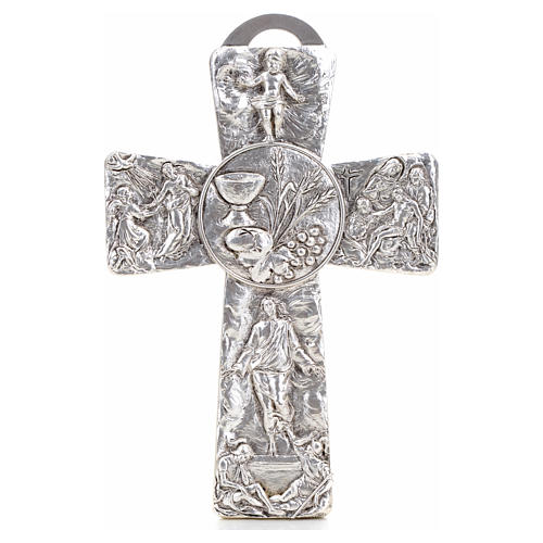 Crucifix argenté resurréction, ascension, calice, 1
