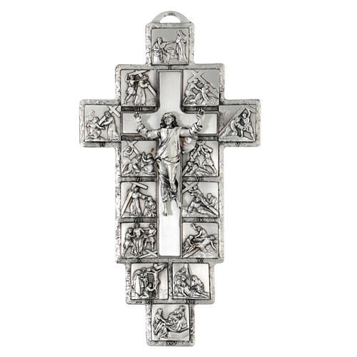 Silver crucifix with 14 Stations of the cross and resurrected Ch 1